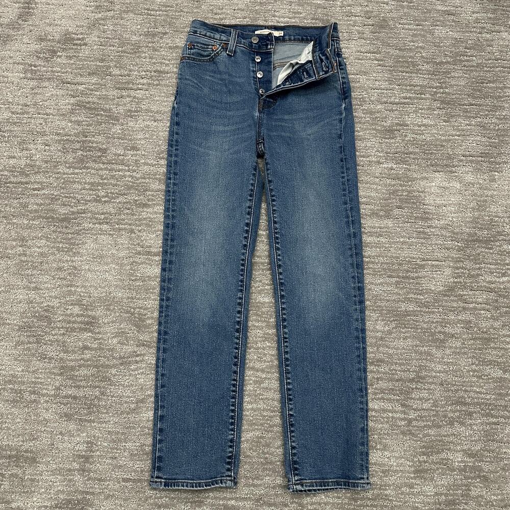 Levis Wedgie Straight Jeans Womens 24 Blue High Rise Button Fly Medium Wash